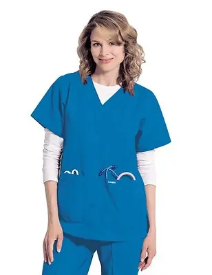 Landau Uniforms - 8232BKPLGE Provider Scrub Shirt Landau Essentials Large Black 4 Pockets Short Sleeve Female