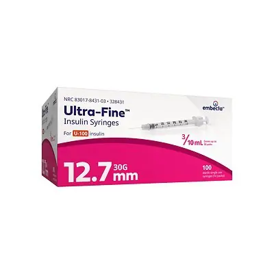 embecta Medical II LLC - 328431 Standard Insulin Syringe with Needle Ultra-Fine™ 0.3 mL 1/2 Inch 30 Gauge NonSafety Regular Wall