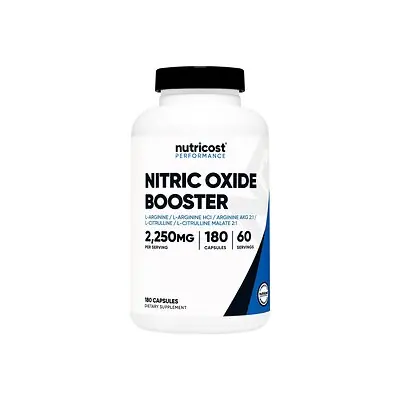 Nutricost - NTC401101 Dietary Supplement nutricost® Nitric Oxide Booster L-Arginine - L-Arginine HCl - Arginine AKG 2:1 - L-Citrulline - L-Citrulline Malate 2:1 500 mg - 500 mg - 500 mg - 375 mg - 375 mg Strength Capsule 180 Per Bottle
