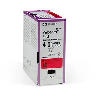 Covidien - SV-493 Absorbable Suture with Needle Velosorb™ Polyester P-13 3/8 Circle Precision Reverse Cutting Needle Size 5-0 Braided