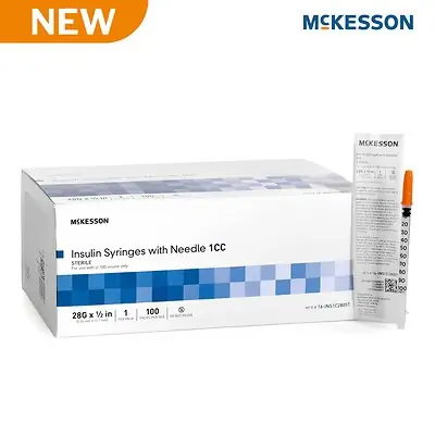 McKesson Brand - 16-INS1C2805T Standard Insulin Syringe with Needle McKesson 1 mL 1/2 Inch 28 Gauge NonSafety