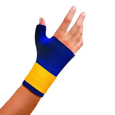 Occunomix International - 400-014 Wrist / Thumb Support Classic Neoprene / Nylon Left or Right Hand Navy Blue / Yellow Large