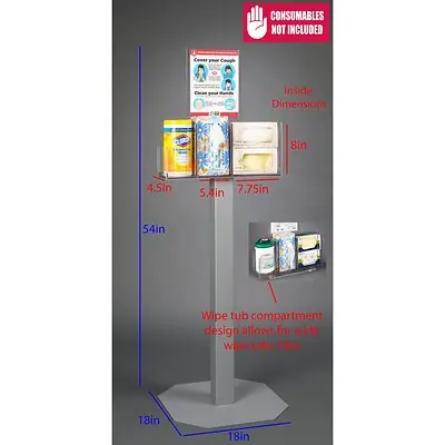 Poltex Inc - RESPU-3STL-DCL Respiratory Hygiene Station Poltex Floor Standing Clear 4-1/2 X 5.4 X 7-3/4 X 8 Inch PETG