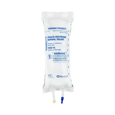Wallcur - 273DN Clinical Training Medication Practi-Dextrose Normal Saline™ Liquid I.V. Bag 1000 mL