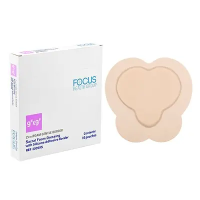 Focus Health Group - 30099S Foam Dressing ZeniFOAM Gentle Border 9 X 9 Inch With Border Waterproof Backing Silicone Face and Border Sacral Sterile