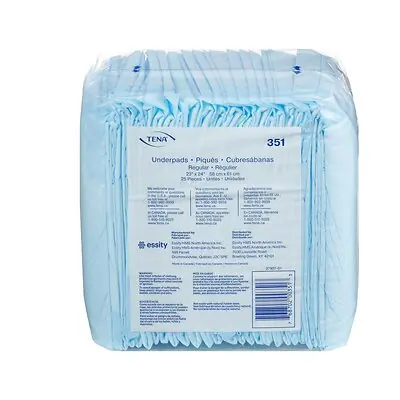Essity HMS North America Inc 351 - Disposable Underpad TENA® Regular 23 X 24 Inch Fluff Light Absorbency - 25/Pack, 200/Case
