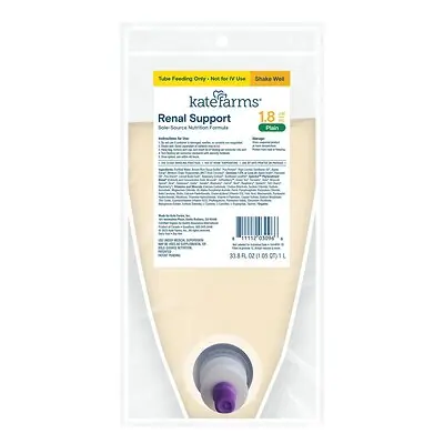 Kate Farms - 811112030973 Tube Feeding Formula Kate Farms Renal Support 1.8 Plain Flavor Liquid 1000 mL Ready to Hang Prefilled Container