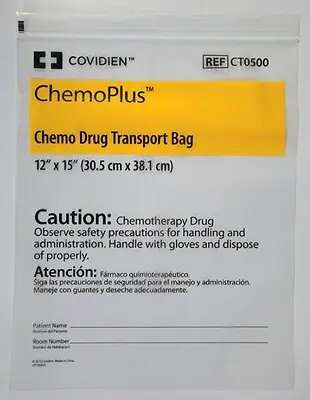 Health Care Logistics - 9491 Hazardous Drug Bag ChemoPlus™ Chemo Drug Transport Bag / Caution Observe Safety Procedures When Handling and Administration Clear 12 X 15 Inch