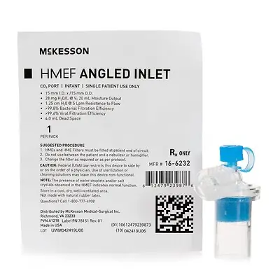 McKesson Brand - 16-6232 Heat and Moisture Exchanger with Filter McKesson 28 mg H₂O/L @ VT 20 mL 1.25 cm H₂O @ 5 LPM Angled