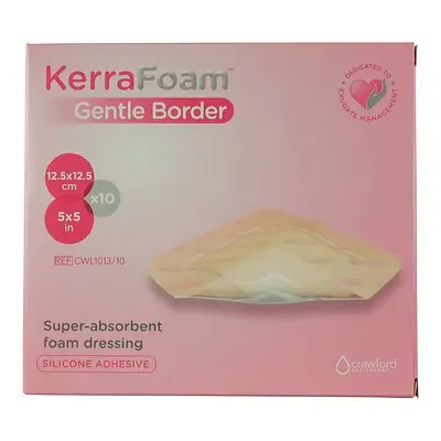 Solventum Corporation CWL1013 - Foam Dressing KerraFoam™ Gentle Border 5 X 5 Inch With Border Film Backing Silicone Adhesive Square Sterile - 1/Each, 10/Carton, 100/Case