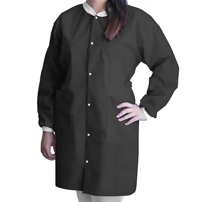 Dukal - UGC-6600-XL Lab Coat FitMe™ Black X-Large Knee Length 3-Layer SMS Disposable