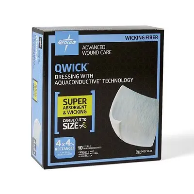 Medline - MSC5844 Super Absorbent Dressing Qwick™ Square 4 X 4-1/2 Inch Without Border Sterile