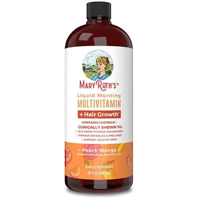 MRO MaryRuth LLC - BL-AD-MHG-CV-PSF-30Z-UN-01 Multivitamin Supplement Mary Ruth's® Liquid Morning Multivitamin + Hair Growth Vitamin A / C / D / E 1