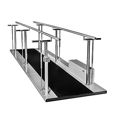 Fabrication Enterprises - 15-5166 Motorized Parallel Bars Tri W-G® 16 Foot Platform, Adjustable Handrail Height (25-1/2 to 39-3/4 Inch), Steel Frame, Aluminum Handrails 39-3/4 X 53-1/2 X 192 Inch Metallic / Black