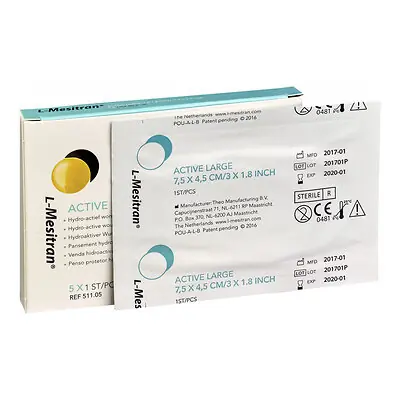 McKesson Brand 7545-011 - Honey Wound and Burn Dressing L-Mesitran® Rectangle 1-4/5 X 3 Inch Sheet Sterile Acrylic Adhesive - 5/Box, 500/Case