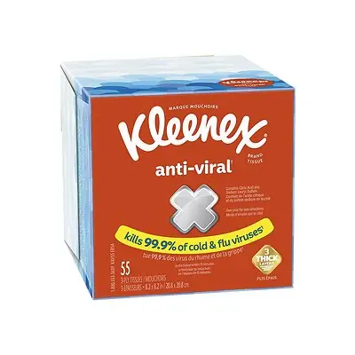 Kimberly Clark - 54505 Facial Tissue Kleenex® Anti-Viral White 8-1/5 X 8-1/5 Inch 55 Count
