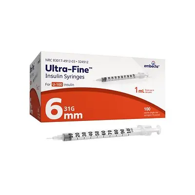 embecta Medical II LLC - 324912 Standard Insulin Syringe with Needle Veo™ Ultra-Fine™ 1 mL 15/64 Inch 31 Gauge NonSafety Regular Wall
