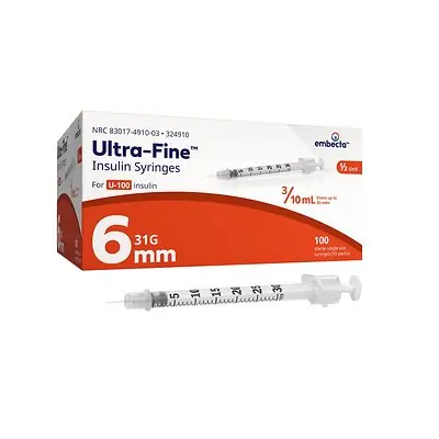 embecta Medical II LLC - 324910 Standard Insulin Syringe with Needle Veo™ Ultra-Fine™ 0.3 mL 15/64 Inch 31 Gauge NonSafety Regular Wall
