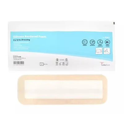 Cardinal - BFM412 5-Layer Foam Dressing Kendall™ 4 X 13 Inch With Border Film Backing Silicone Adhesive Rectangle Sterile