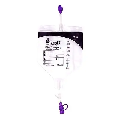 Vesco Medical - VED-009EO Enteral Drainage Bag with ENFit® Connector Vesco Medical™ 30 Inch Tubing 250 mL Sterile