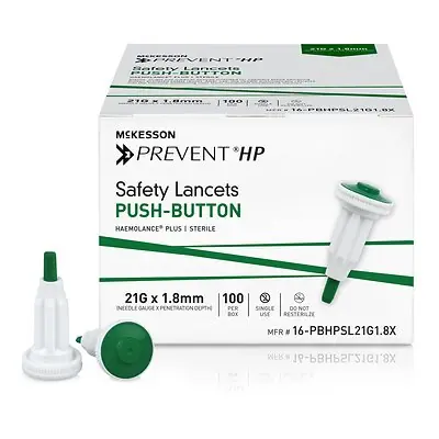 McKesson Brand - 16-PBHPSL21G1.8X McKesson Prevent® HP Push Button Safety Lancet