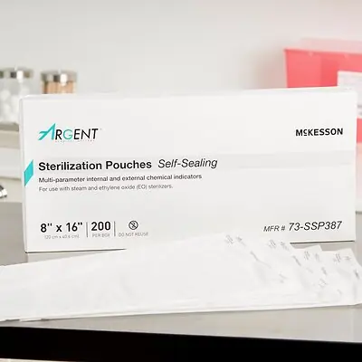 McKesson Brand 73-SSP387 - McKesson Argent® Sure-Check® Sterilization Pouch, 8 x 16 Inch - 1/Box, 5/Case