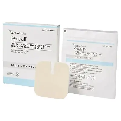 Cardinal - FMTRACH Foam Dressing Cardinal Health™ Tracheostomy 3-1/2 X 3-1/2 Inch Without Border Film Backing Nonadhesive Tracheostomy Sterile