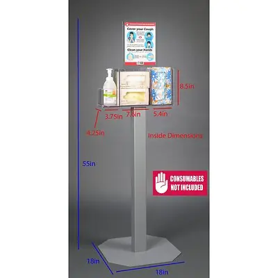 Poltex Inc - RESPI-3STL-DCL Locking Respiratory Hygiene Station Poltex Floor Standing Clear 10 X 4-1/2 X 4 X 6 Inch PETG