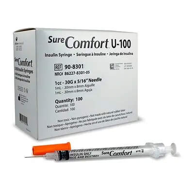 Allison Medical Inc - 90-8301 Standard Insulin Syringe with Needle Surecomfort® 1 mL 5/16 Inch 30 Gauge NonSafety Regular Wall