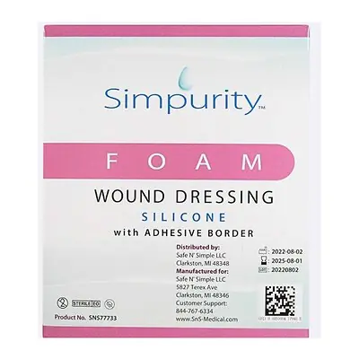 Safe N Simple - SNS77755 Foam Dressing Simpurity™ 5 X 5 Inch With Border Without Film Backing Silicone Adhesive Square Sterile