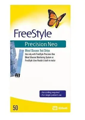 Abbott - 71579 Blood Glucose Test Strips FreeStyle Percision Neo 50 Strips per Pack For use with Freestyle Blood Glucose Meter