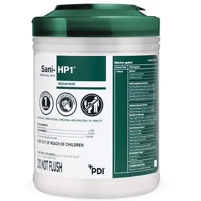 Professional Disposables - P62572 Surface Disinfectant Cleaner Sani-HP1™ Germicidal Manual Pull Wipe 275 Count Canister NonSterile
