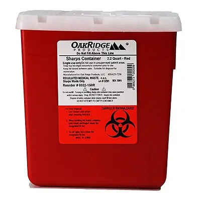 OakRidge Products - 0322-150R Sharps Container OakRidge™ Translucent Red Base 6-1/3 L X 4-2/3 W X 6-1/3 H Inch Vertical Entry 0.55 gal.