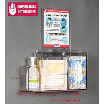 Poltex Inc - RESPS-W-DCL Locking Respiratory Hygiene Station Poltex Wall Mount Clear 6.13 X 4-1/4 X 4 X 7.6 X 5.4 X 9.8 Inch PETG