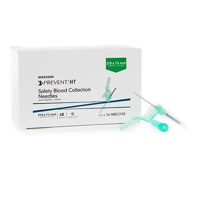McKesson Brand - 16-NBC21GS McKesson Prevent® HT Blood Collection Needle 21 Gauge 1-1/4 Inch Needle Length Safety Needle Without Tubing Sterile