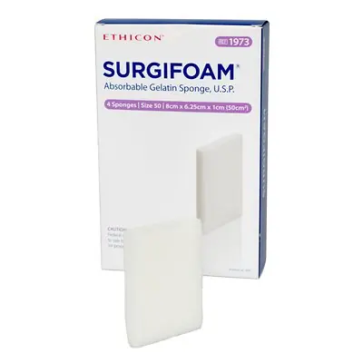J & J Healthcare Systems 1973 - Absorbable Gelatin Sponge SURGIFOAM® 8 X 6.25 cm X 10mm Sterile - 1/Each, 4/Box