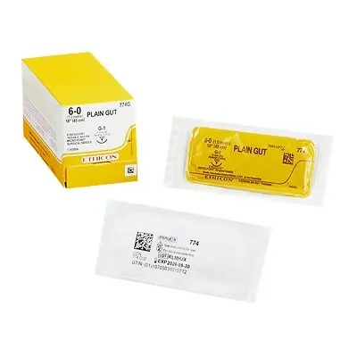 J & J Healthcare Systems - 774G Absorbable Suture with Needle GUT PLAIN Plain Gut G-1 3/8 Circle Precision Reverse Cutting Needle Size 6-0 Monofilament