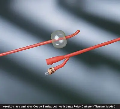 Bard - 0103L22 Foley Catheter Bardex® Lubricath® 2-Way Coude Tip 30 cc Balloon 22 Fr. Hydrophilic Polymer Coated Latex