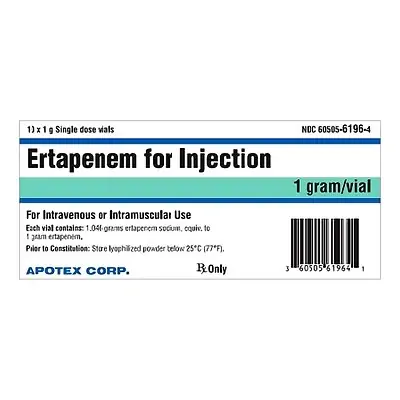 Apotex - 60505619604 Ertapenem Sodium 1 Gram Intramuscular or Intravenous Injection
