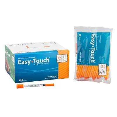 MHC Medical - 827555 Standard Insulin Syringe with Needle EasyTouch™ 0.5 mL 1/2 Inch 27 Gauge NonSafety Thin Wall