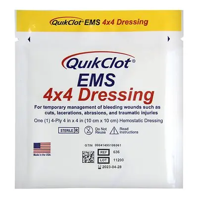 Teleflex LLC - 636 Hemostatic Dressing QuickClot® EMS 4 X 4 Inch 1 per Pack Sterile
