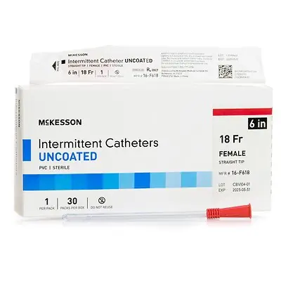 McKesson Brand - 16-F618 Urethral Catheter McKesson Straight Tip Uncoated PVC 18 Fr. 6 Inch Length
