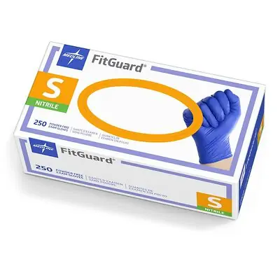 Medline - FG2501 Exam Glove FitGuard™ Small 250 per Box NonSterile Nitrile Standard Cuff Length Textured Fingertips Dark Blue Chemo Tested