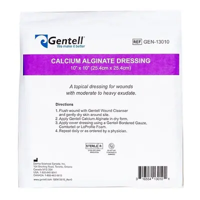 Gentell - GEN-13010 Alginate Dressing Gentell® Calcium Alginate 10 X 10 Inch Square