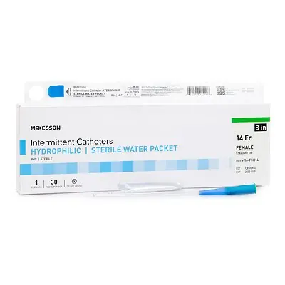 McKesson Brand - 16-FH814 Urethral Catheter McKesson Straight Tip Hydrophilic Coated PVC 14 Fr. 8 Inch Length