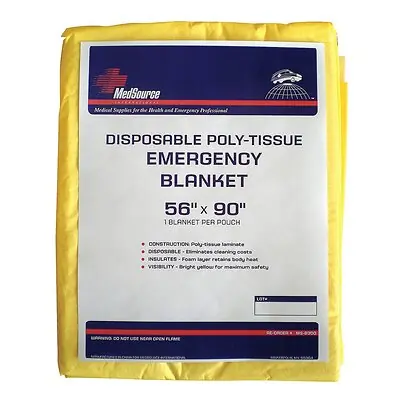 MedSource International - MS-B300 Emergency Blanket MedSource 56 X 90 Inch Poly / Tissue Yellow