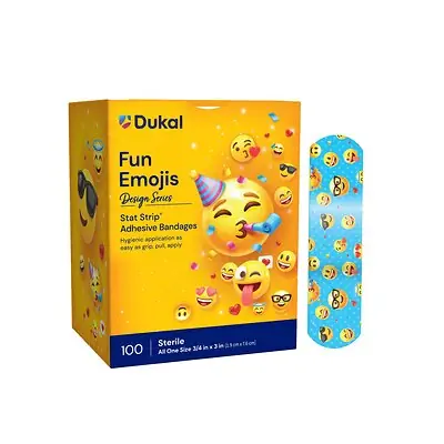 Dukal - 15606 American® White Cross First Aid Emojis Kid Design Adhesive Strip