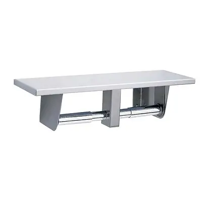 Essendant Co-United Stationers - BOB2840 Toilet Tissue Dispenser with Utility Shelf Bobrick Silver Stainless Steel Manual Pull Double Roll Surface Mount
