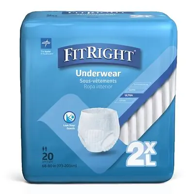 Medline - FIT700A Absorbent Underwear FitRight® Bariatric Pull On with Tear Away Seams Adult 2X-Large Unisex Disposable Heavy Absorbency