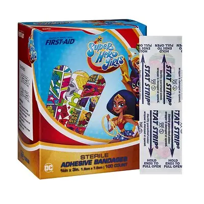 Dukal - 10859 American® White Cross First Aid DC Super Hero Girls Kid Design Adhesive Strips